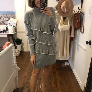 Grey ruffle sweater dress.